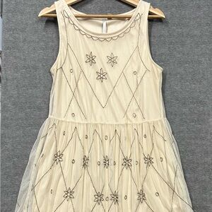 Lauren Conrad mesh beaded dress cream with bronze colored beads